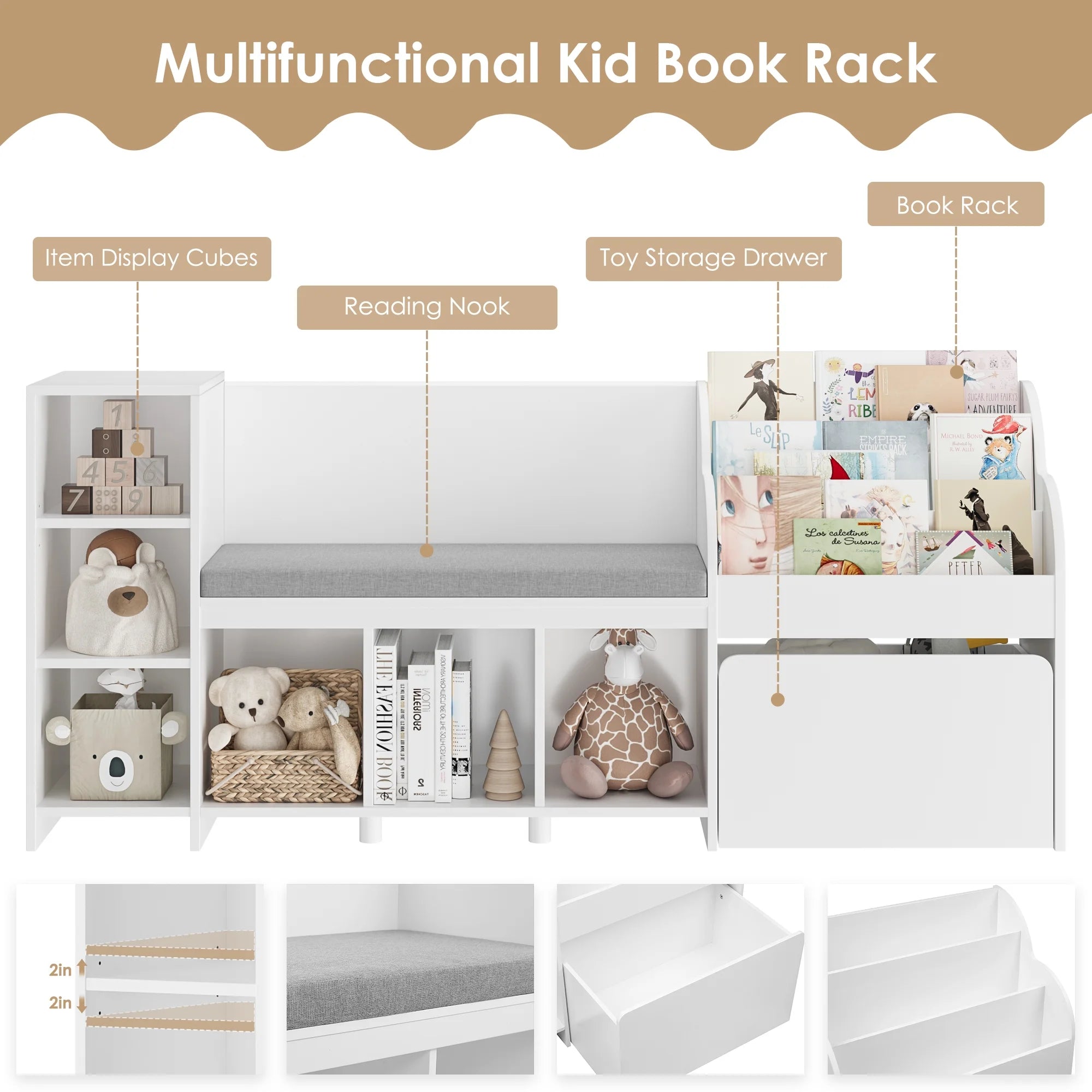 Kids Bookshelf with Reading Nook
